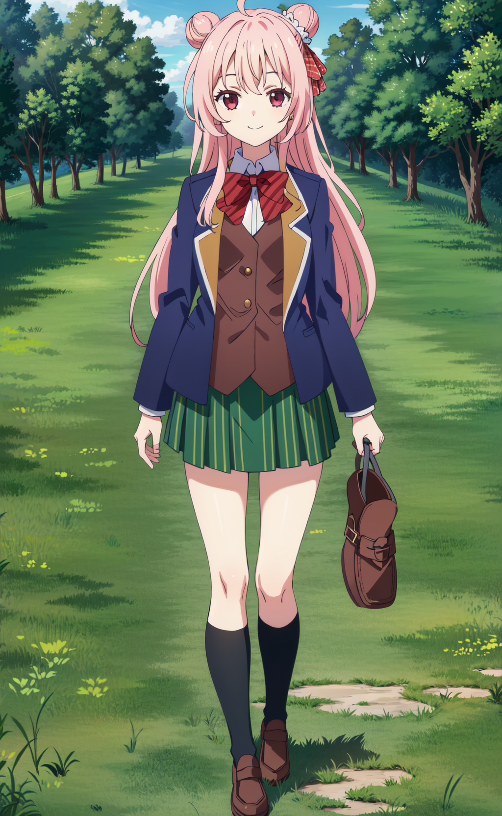 00300-622789877-best quality,masterpiece,highres,walking,solo,(grass_1.3),,shatang, 1girl, solo, jacket, full body, shoes, Black pantyhose,smile.png